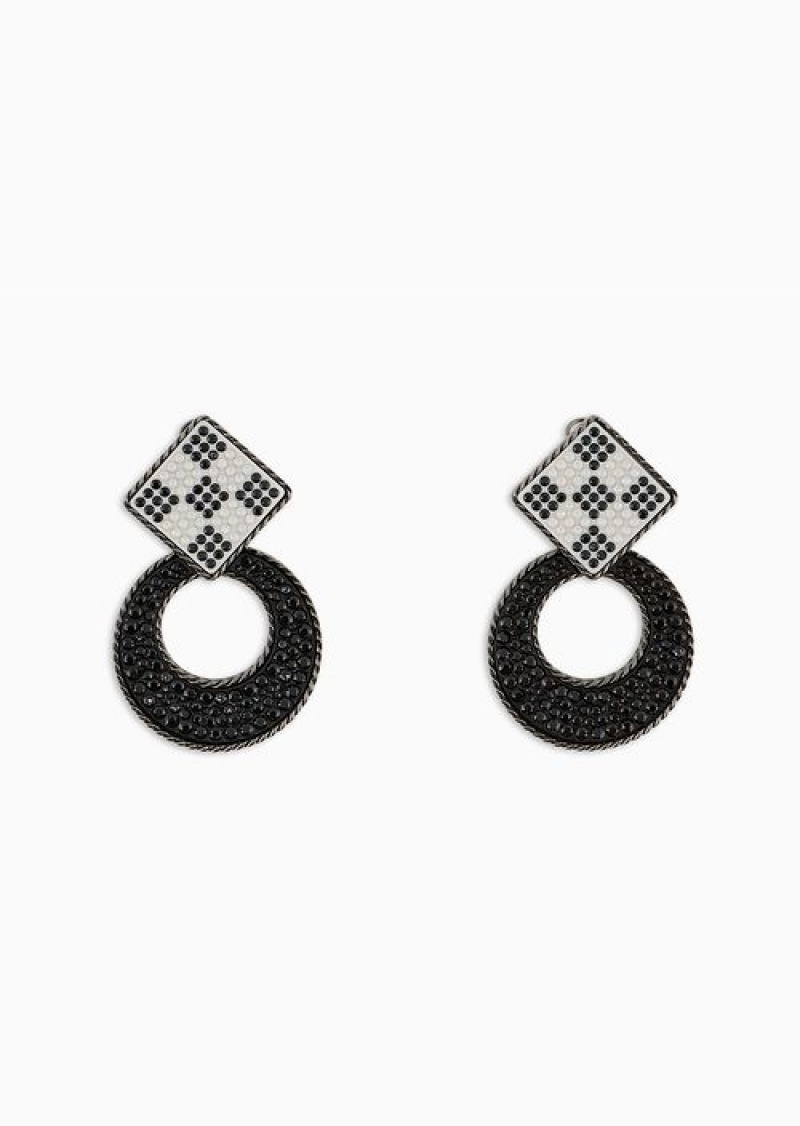 Black Emporio Armani Oversized Earrings With Hoops Covered In Swarovski Crystals | EA-SN57514