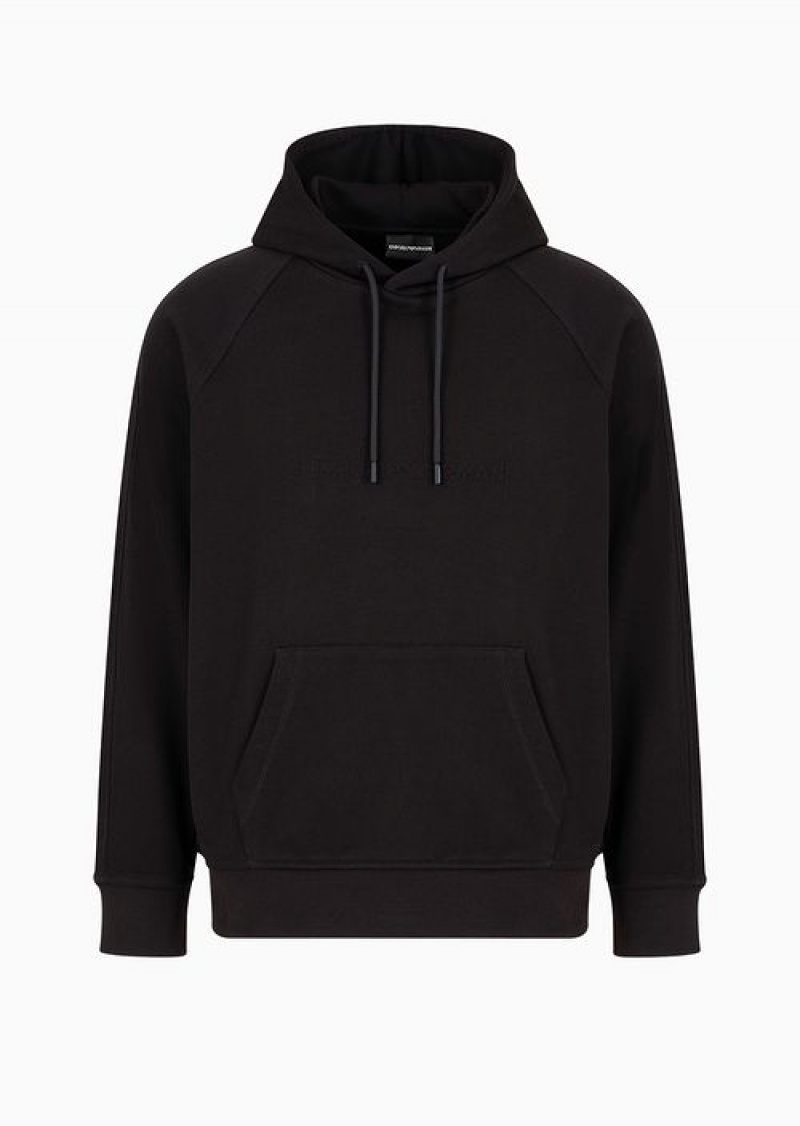 Black Emporio Armani Oversized, Hooded Jersey Sweatshirt With Embossed Logo | EA-SN58558