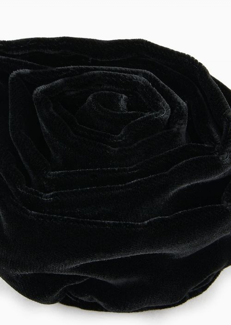 Black Emporio Armani Oversized Liquid-velvet Rose Brooch | EA-SN57515