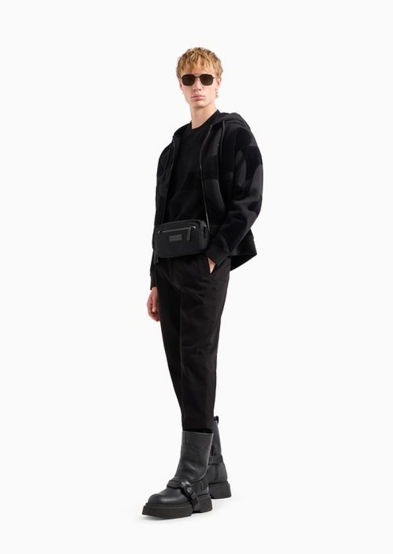 Black Emporio Armani Oversized Sweatshirt With Zip And Hood In Modal With Matching Chenille Camouflage | EA-SN58489