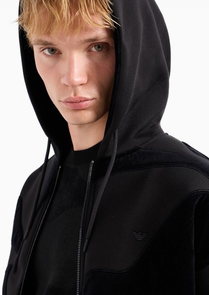 Black Emporio Armani Oversized Sweatshirt With Zip And Hood In Modal With Matching Chenille Camouflage | EA-SN58489