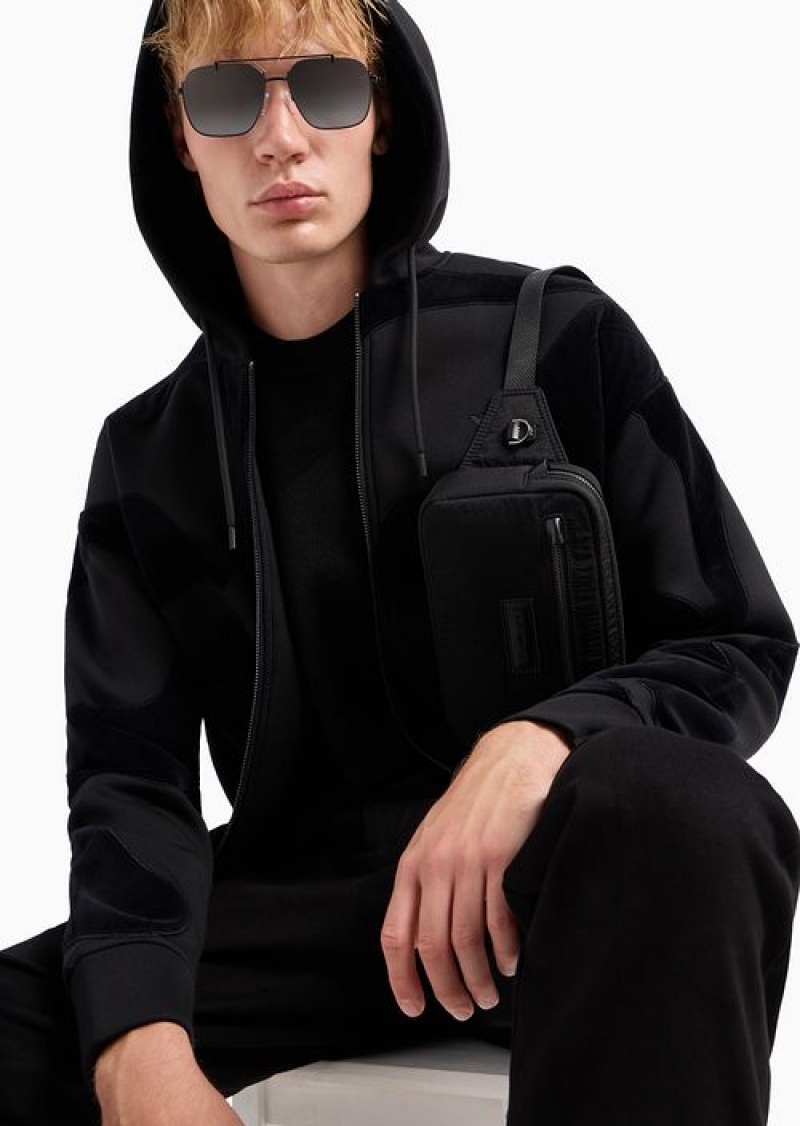 Black Emporio Armani Oversized Sweatshirt With Zip And Hood In Modal With Matching Chenille Camouflage | EA-SN58489