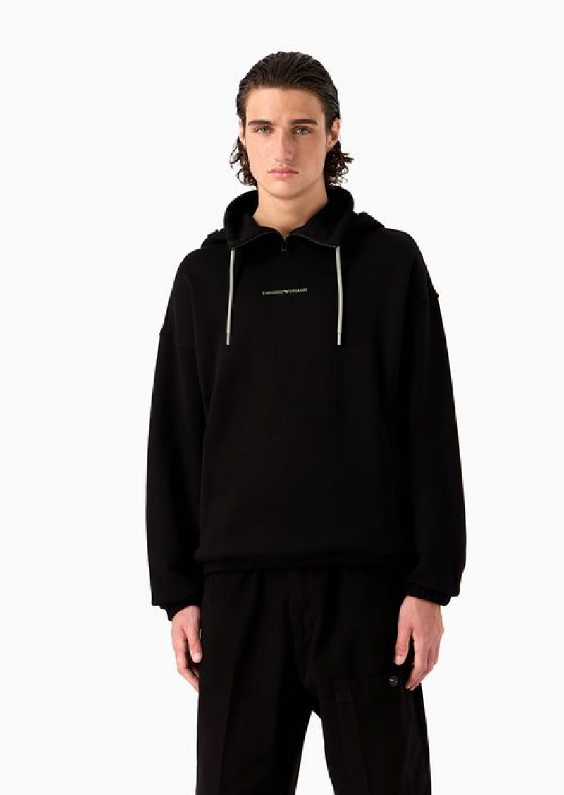 Black Emporio Armani Oversized Sweatshirt In Heavyweight Jersey With Logo Hood And Crossover Tapes | EA-SN58512