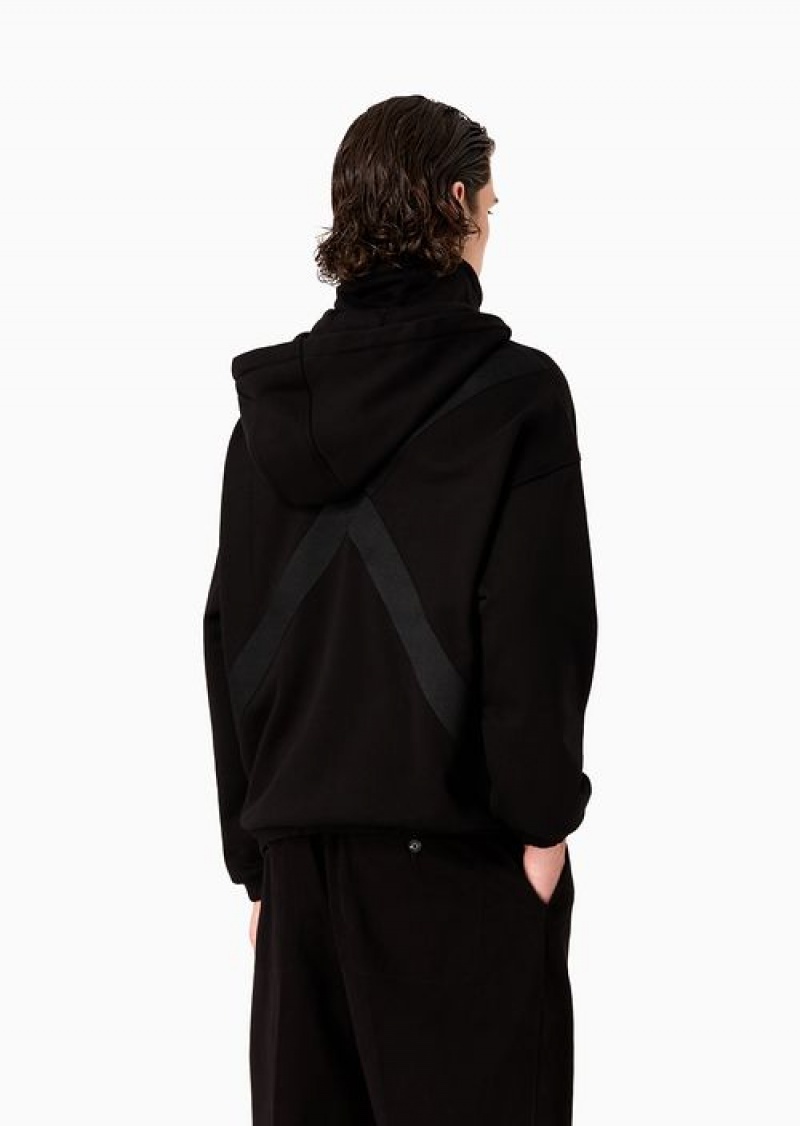 Black Emporio Armani Oversized Sweatshirt In Heavyweight Jersey With Logo Hood And Crossover Tapes | EA-SN58512