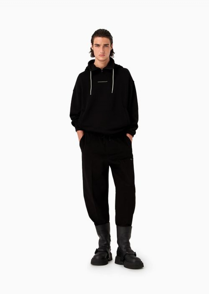 Black Emporio Armani Oversized Sweatshirt In Heavyweight Jersey With Logo Hood And Crossover Tapes | EA-SN58512