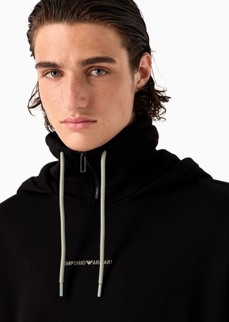 Black Emporio Armani Oversized Sweatshirt In Heavyweight Jersey With Logo Hood And Crossover Tapes | EA-SN58512