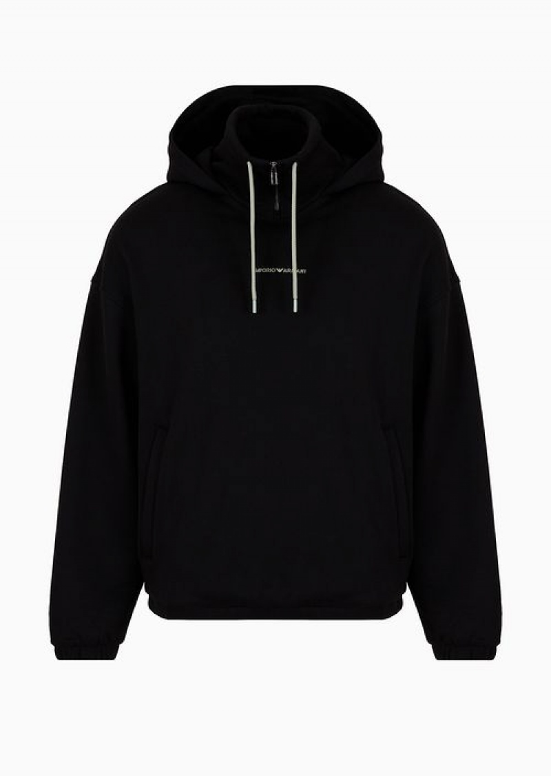 Black Emporio Armani Oversized Sweatshirt In Heavyweight Jersey With Logo Hood And Crossover Tapes | EA-SN58512