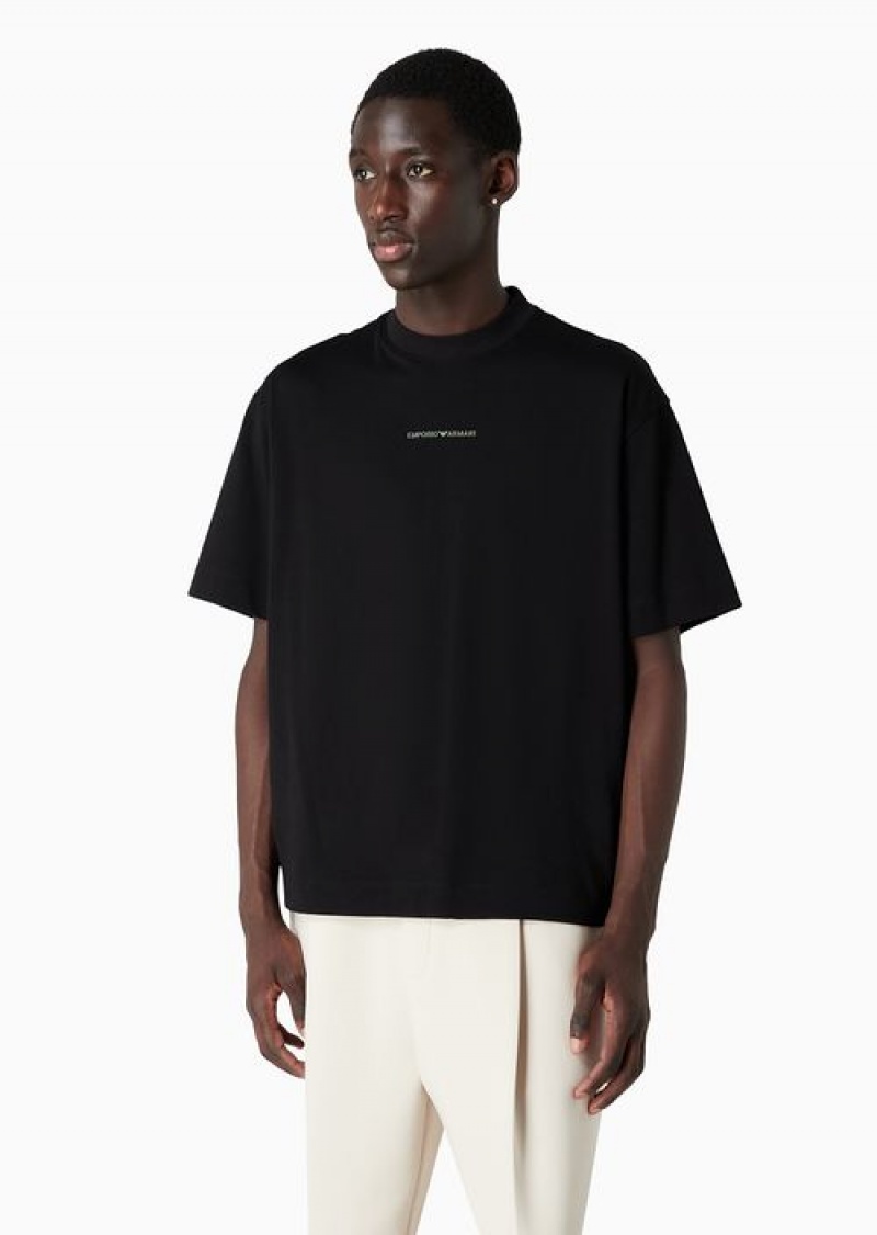 Black Emporio Armani Oversized-fit T-shirt In Heavyweight Jersey With Logo And Cross-over Tape | EA-SN58636