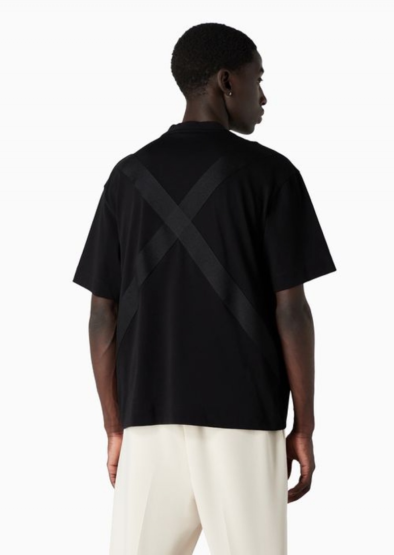 Black Emporio Armani Oversized-fit T-shirt In Heavyweight Jersey With Logo And Cross-over Tape | EA-SN58636