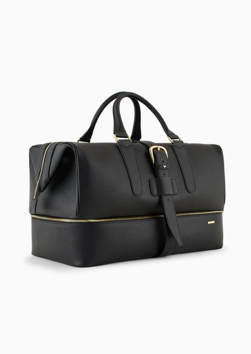 Black Emporio Armani Palmellato Leather Weekend Bag | EA-SN59094