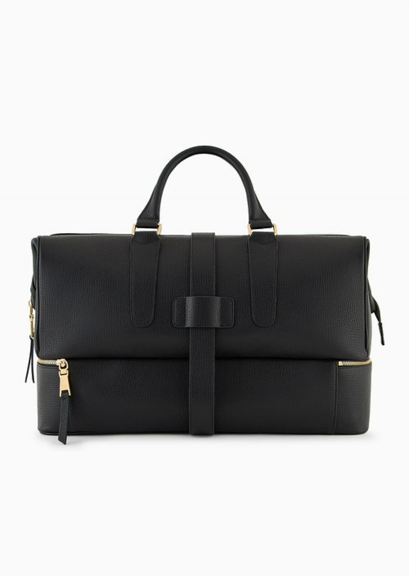 Black Emporio Armani Palmellato Leather Weekend Bag | EA-SN59094