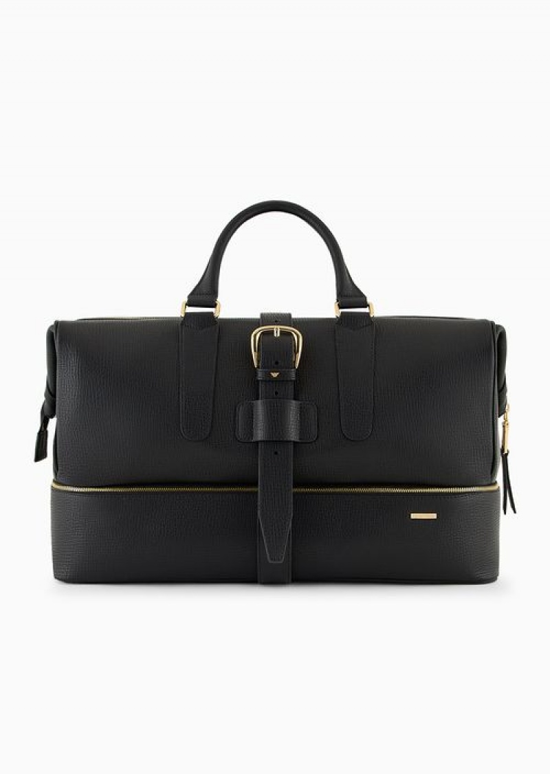 Black Emporio Armani Palmellato Leather Weekend Bag | EA-SN59094