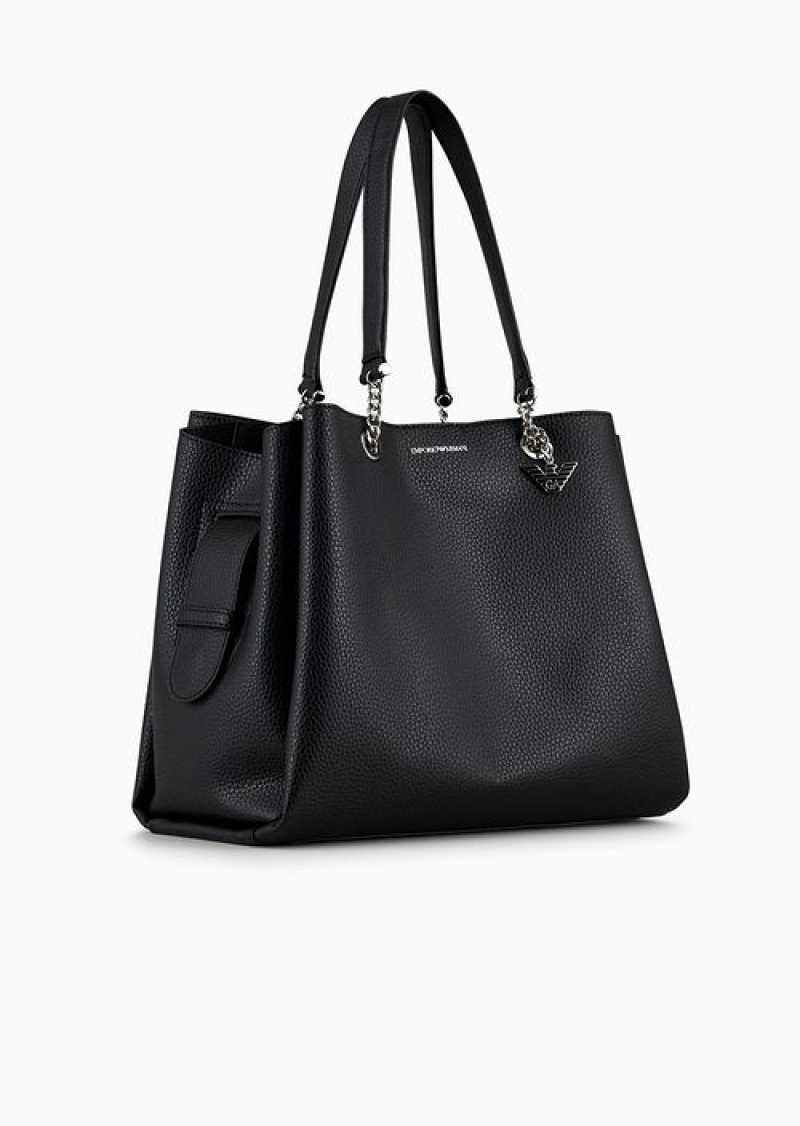 Black Emporio Armani Palmellato Leather-effect Shopper Bag With Eagle Charm | EA-SN57420