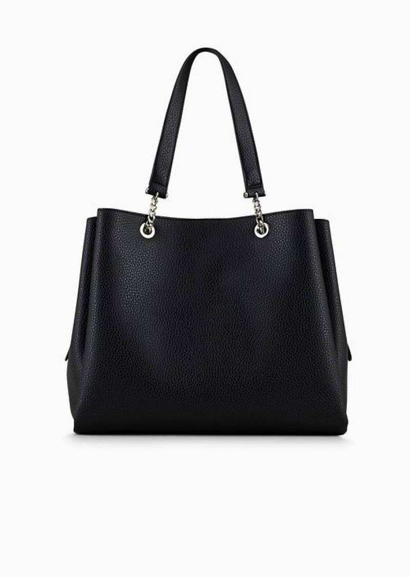 Black Emporio Armani Palmellato Leather-effect Shopper Bag With Eagle Charm | EA-SN57420