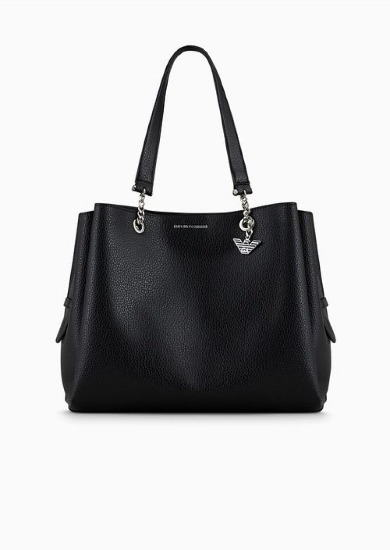 Black Emporio Armani Palmellato Leather-effect Shopper Bag With Eagle Charm | EA-SN57420