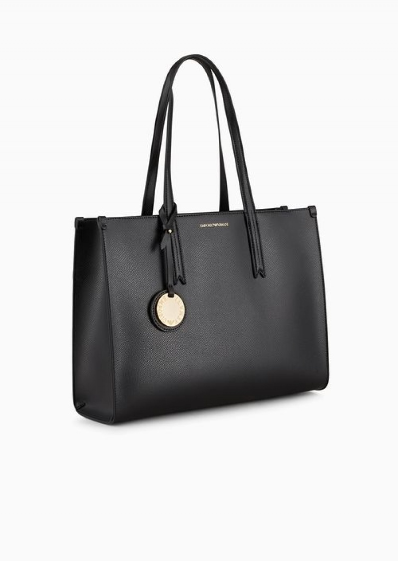 Black Emporio Armani Palmellato Leather-finish Shopper Bag With Charm | EA-SN57252