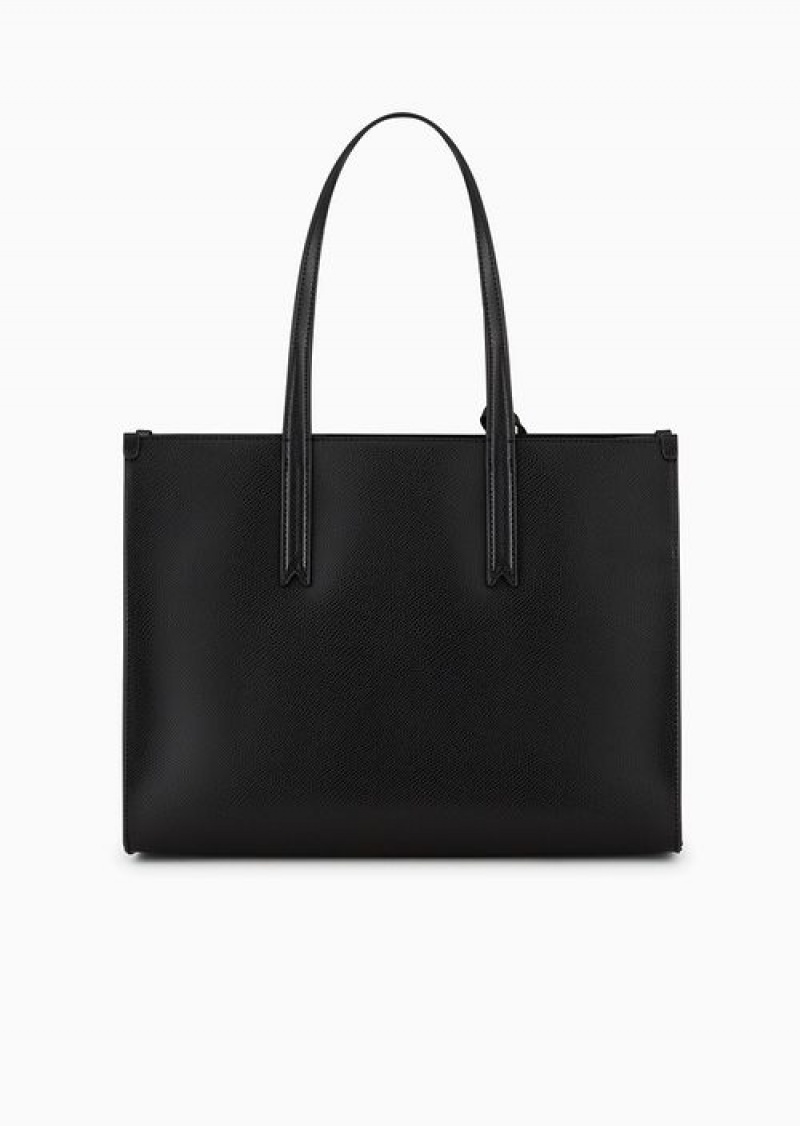 Black Emporio Armani Palmellato Leather-finish Shopper Bag With Charm | EA-SN57252