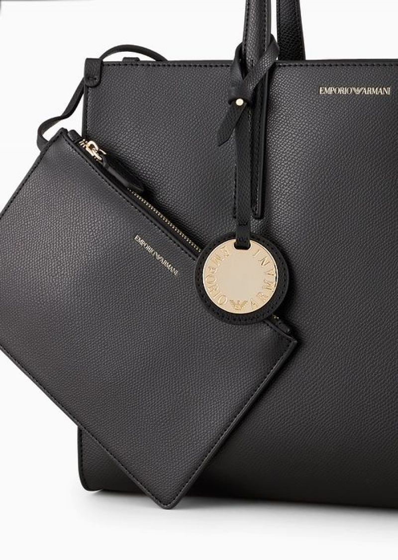 Black Emporio Armani Palmellato Leather-finish Shopper Bag With Charm | EA-SN57252