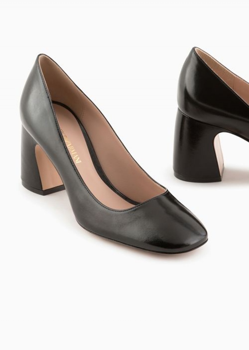 Black Emporio Armani Patent Leather Court Shoes | EA-SN57150