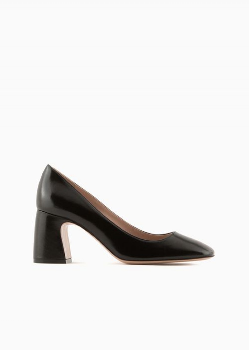 Black Emporio Armani Patent Leather Court Shoes | EA-SN57150