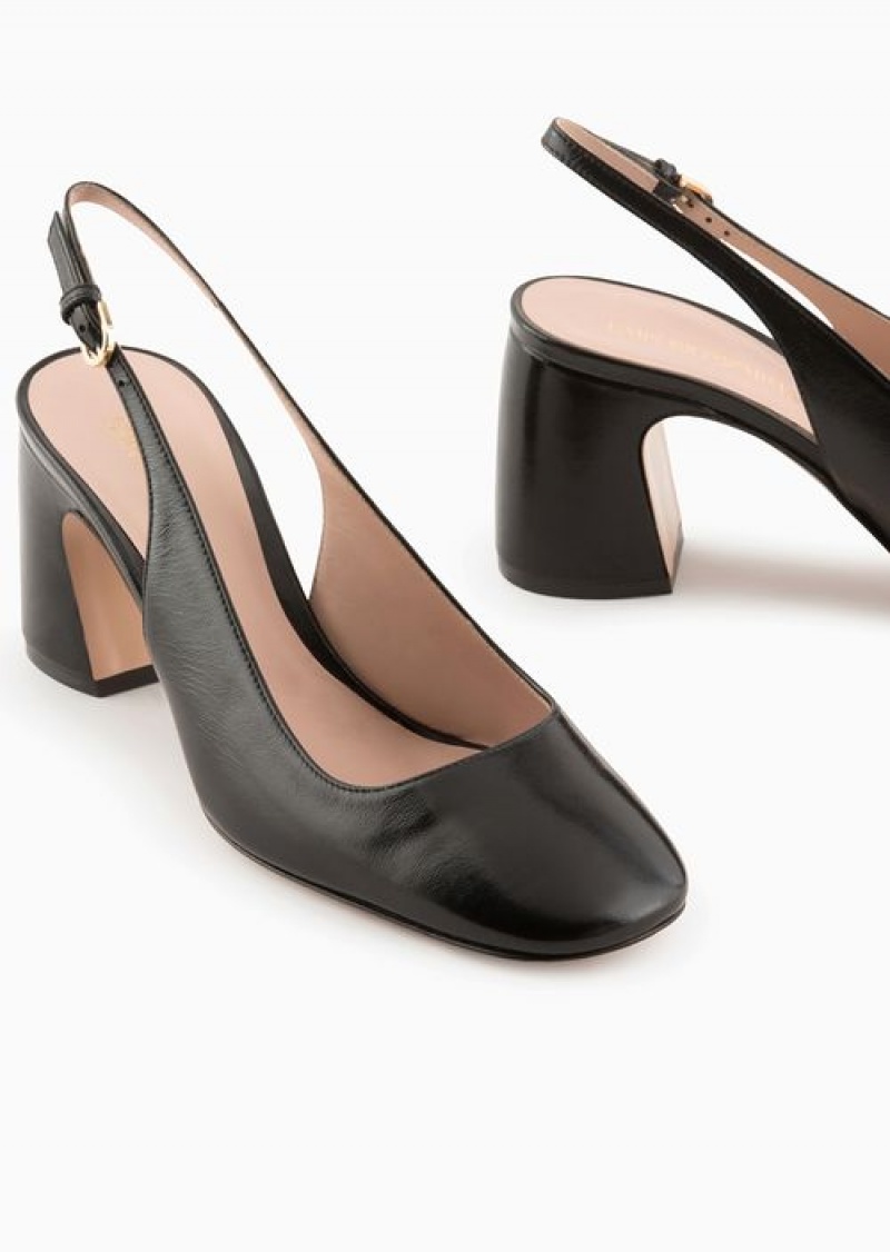 Black Emporio Armani Patent Leather Slingback Court Shoes | EA-SN57149