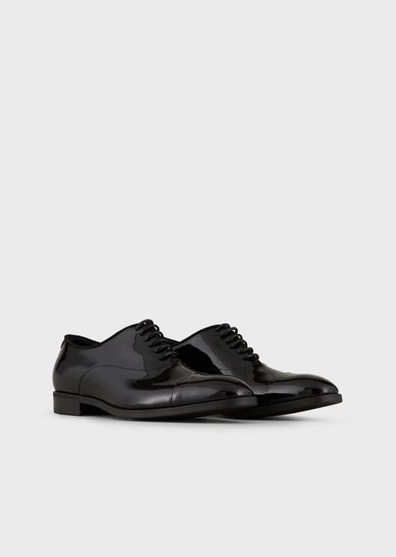 Black Emporio Armani Patent-leather Oxfords | EA-SN58857