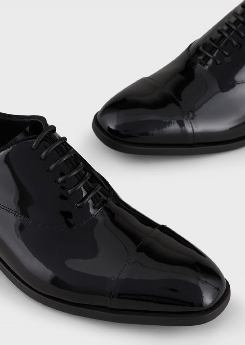 Black Emporio Armani Patent-leather Oxfords | EA-SN58857