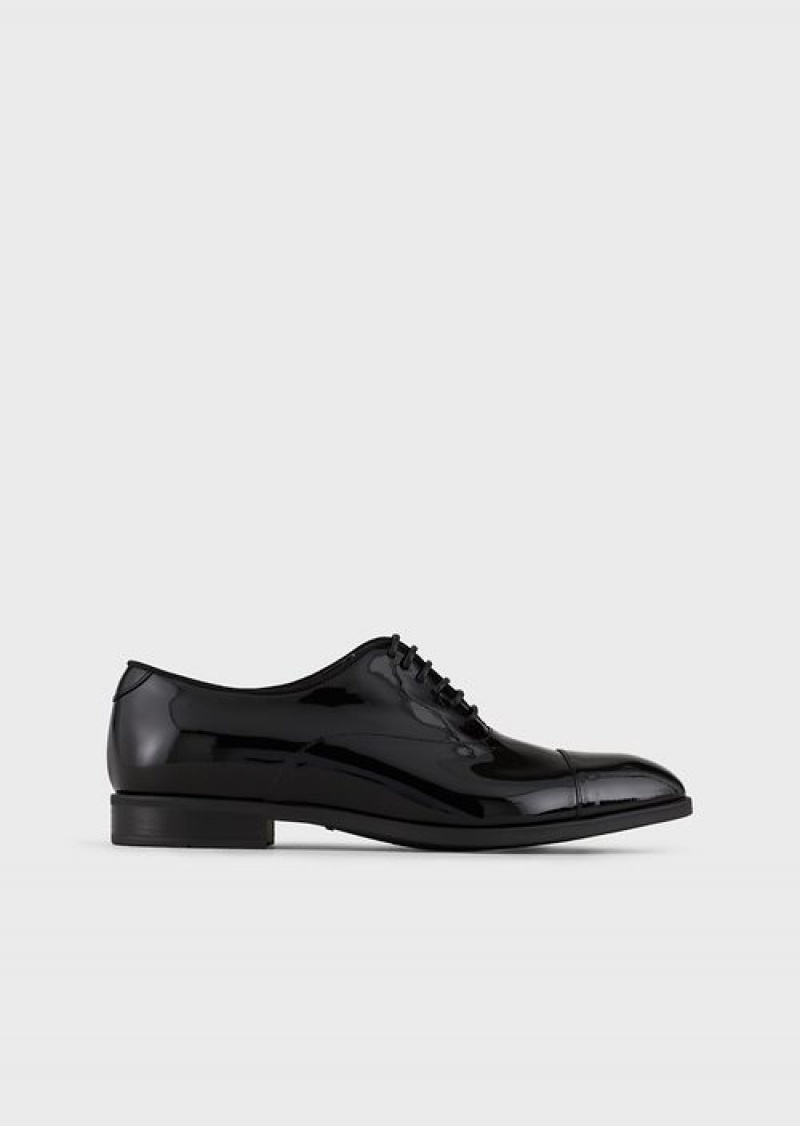 Black Emporio Armani Patent-leather Oxfords | EA-SN58857