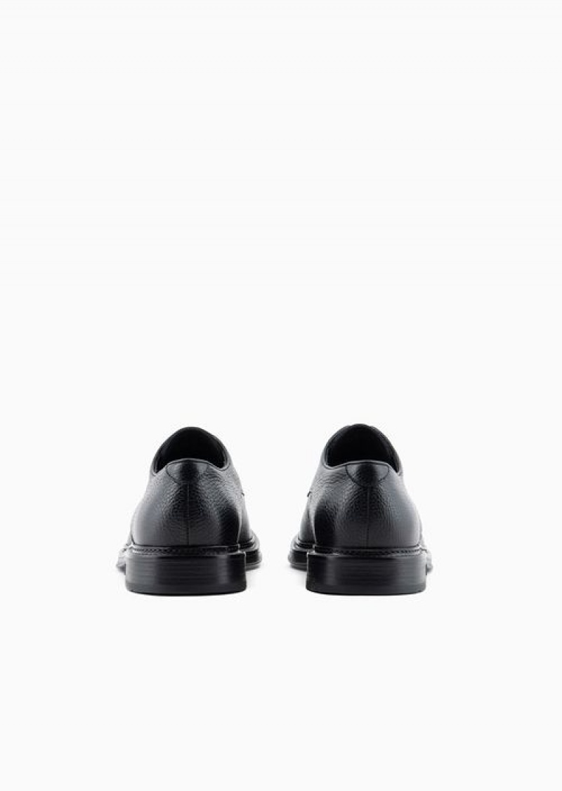 Black Emporio Armani Pebbled Leather Derby Shoes | EA-SN58854