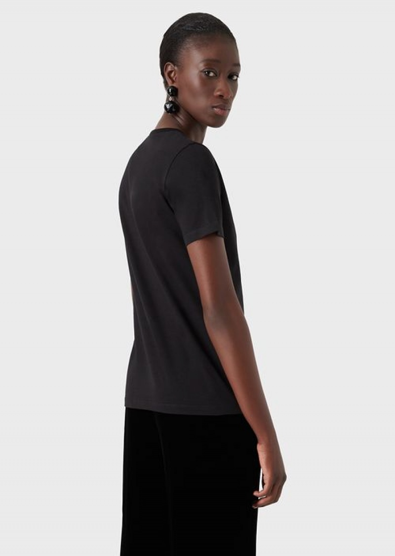 Black Emporio Armani Pima-jersey Crew-neck T-shirt | EA-SN57053