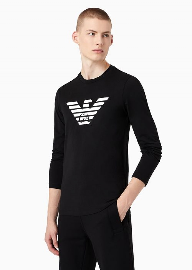 Black Emporio Armani Pima-jersey Jumper With Printed Logo | EA-SN58694