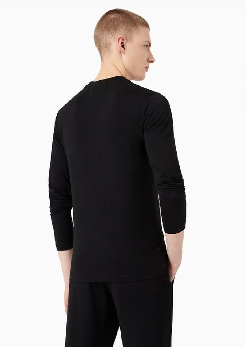 Black Emporio Armani Pima-jersey Jumper With Printed Logo | EA-SN58694