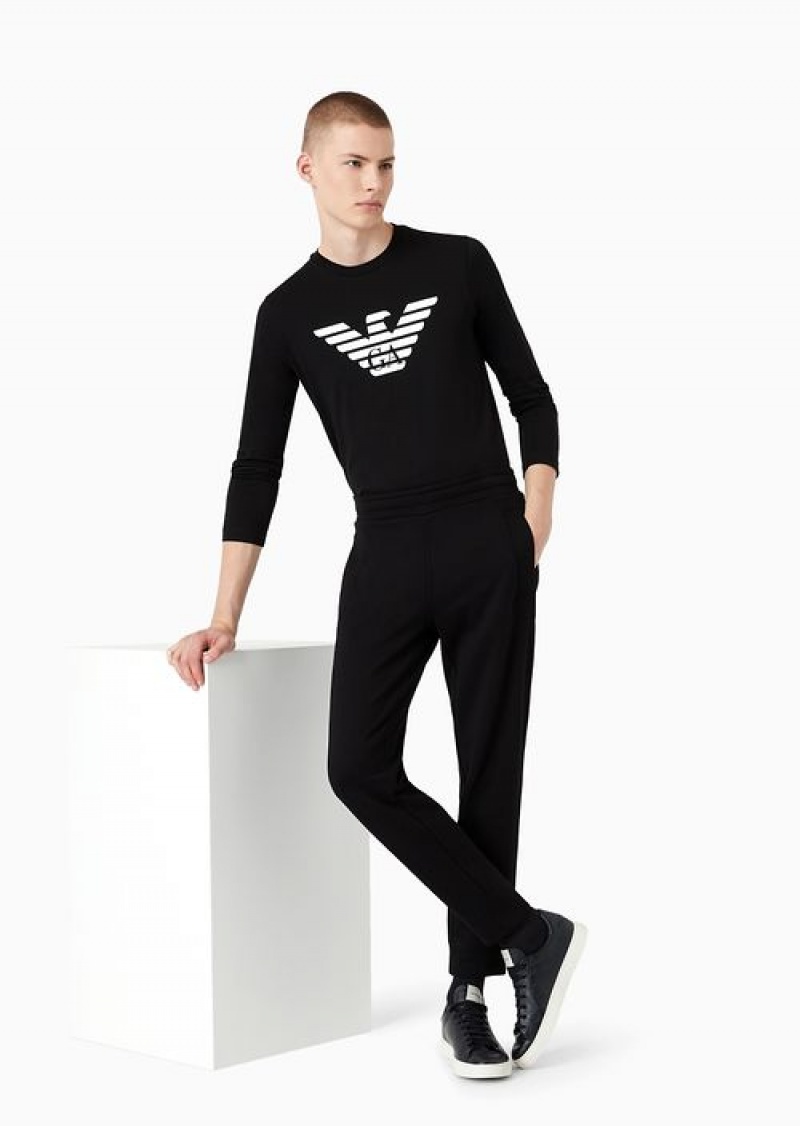 Black Emporio Armani Pima-jersey Jumper With Printed Logo | EA-SN58694