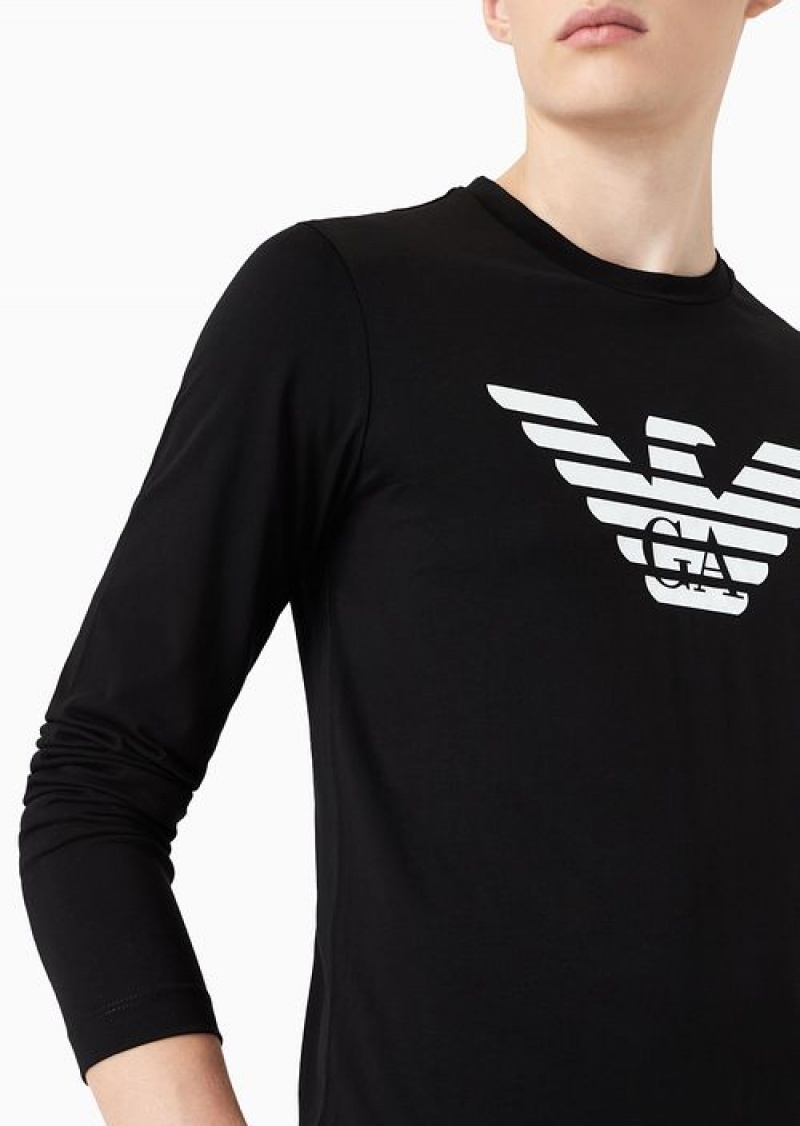 Black Emporio Armani Pima-jersey Jumper With Printed Logo | EA-SN58694