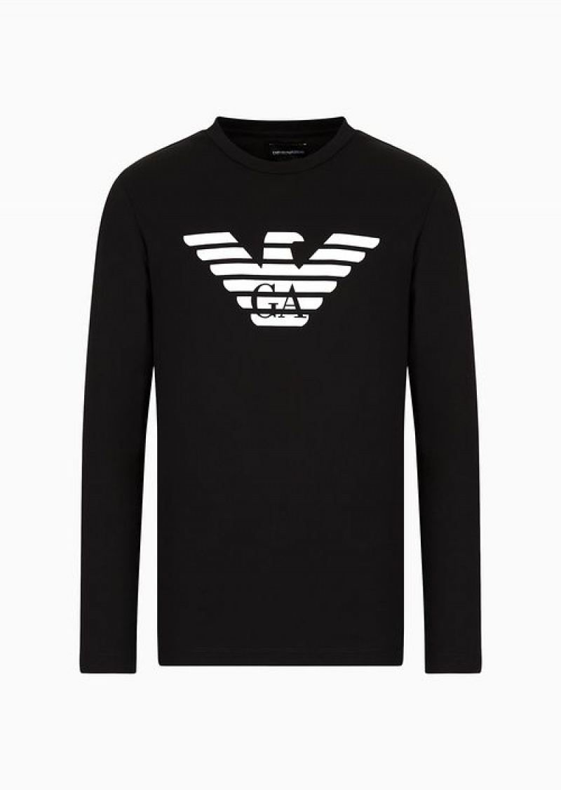 Black Emporio Armani Pima-jersey Jumper With Printed Logo | EA-SN58694