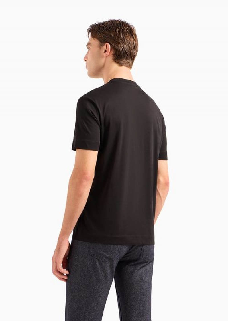 Black Emporio Armani Pima-jersey T-shirt With Flocked Logo Print | EA-SN58590