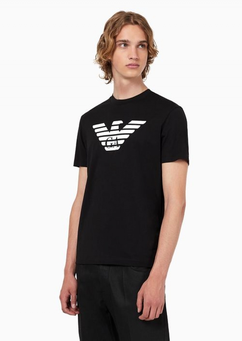 Black Emporio Armani Pima-jersey T-shirt With Logo Print | EA-SN58732