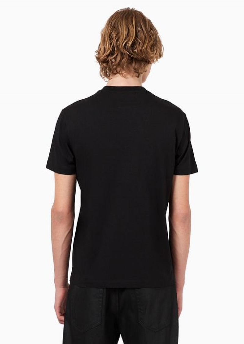 Black Emporio Armani Pima-jersey T-shirt With Logo Print | EA-SN58732