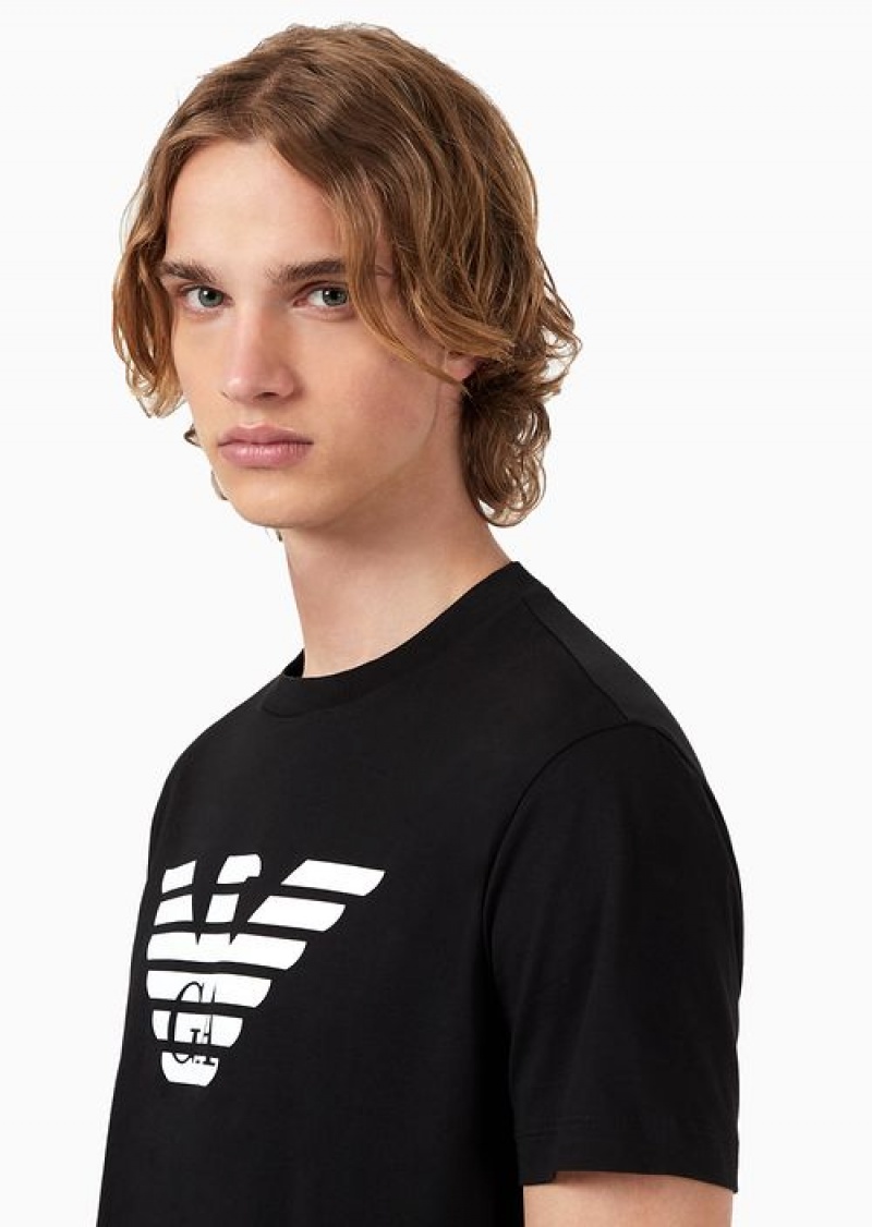 Black Emporio Armani Pima-jersey T-shirt With Logo Print | EA-SN58732