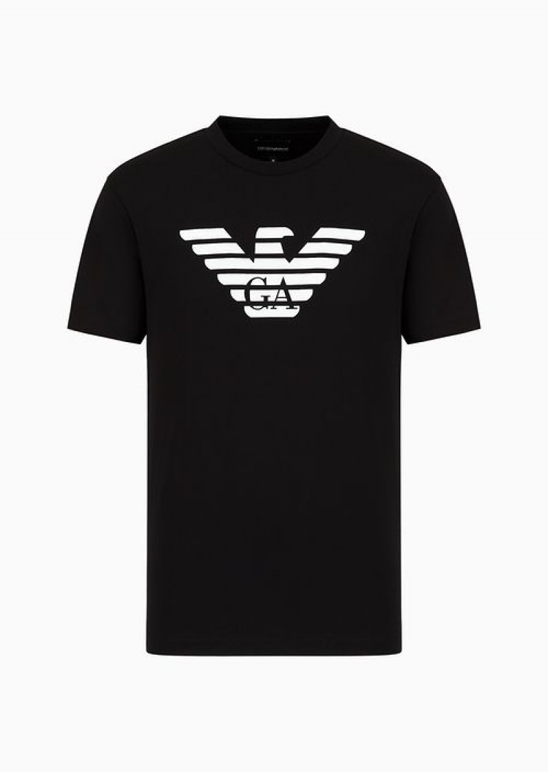 Black Emporio Armani Pima-jersey T-shirt With Logo Print | EA-SN58732