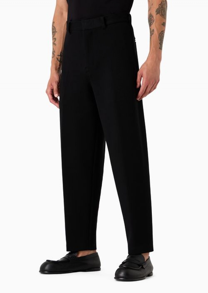 Black Emporio Armani Piqué Jersey-fleece Trousers | EA-SN58412