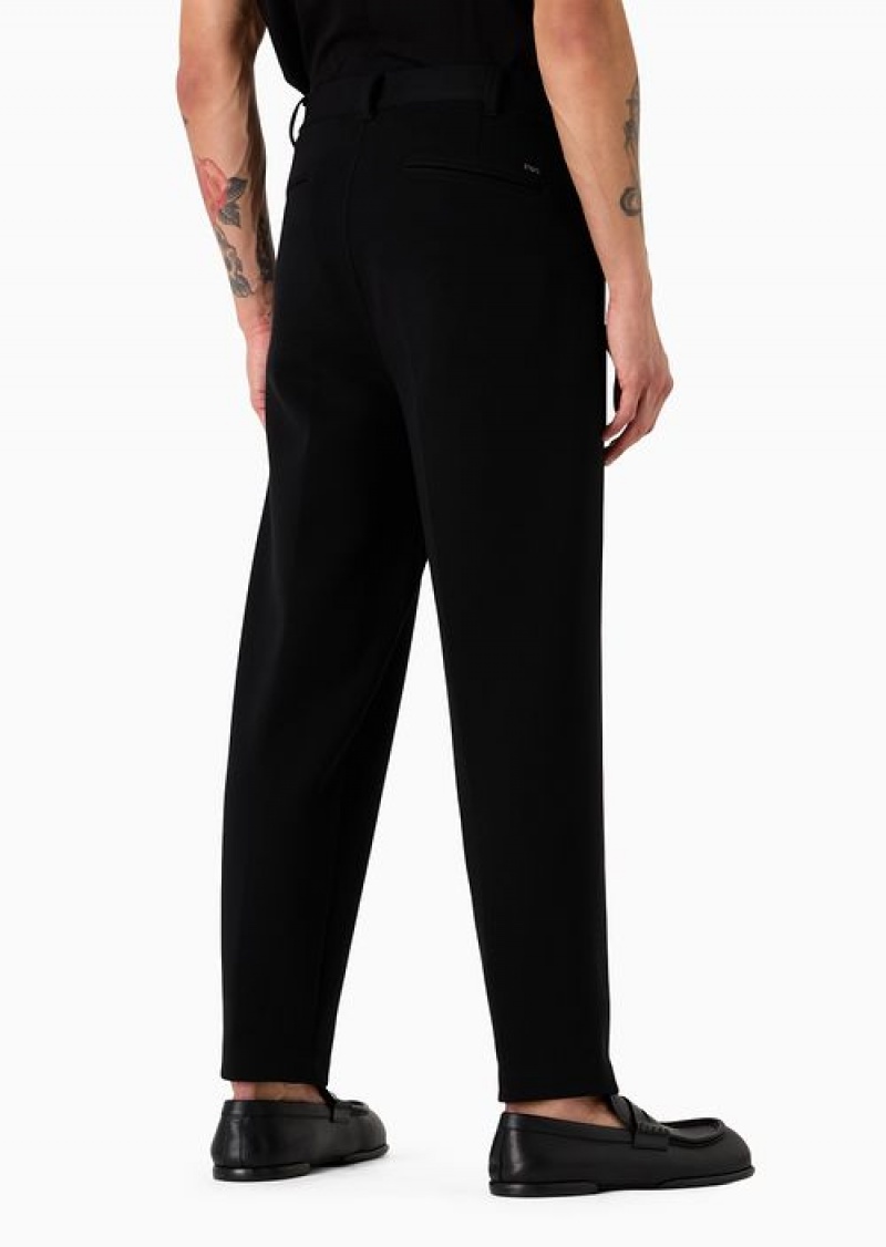 Black Emporio Armani Piqué Jersey-fleece Trousers | EA-SN58412