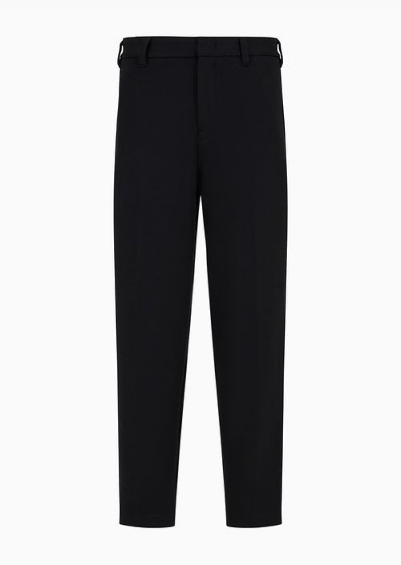 Black Emporio Armani Piqué Jersey-fleece Trousers | EA-SN58412