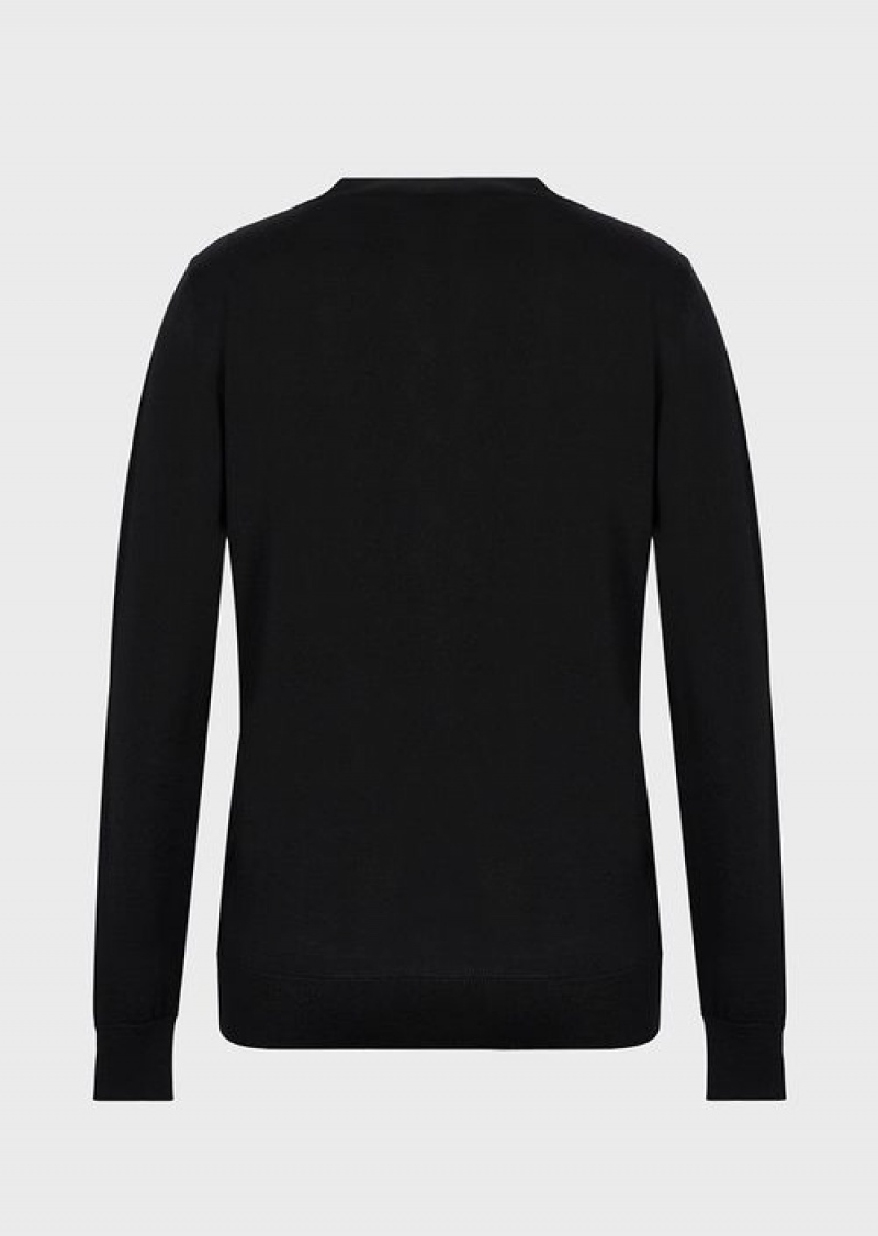 Black Emporio Armani Plain Knit Pure Virgin Wool Cardigan | EA-SN56708