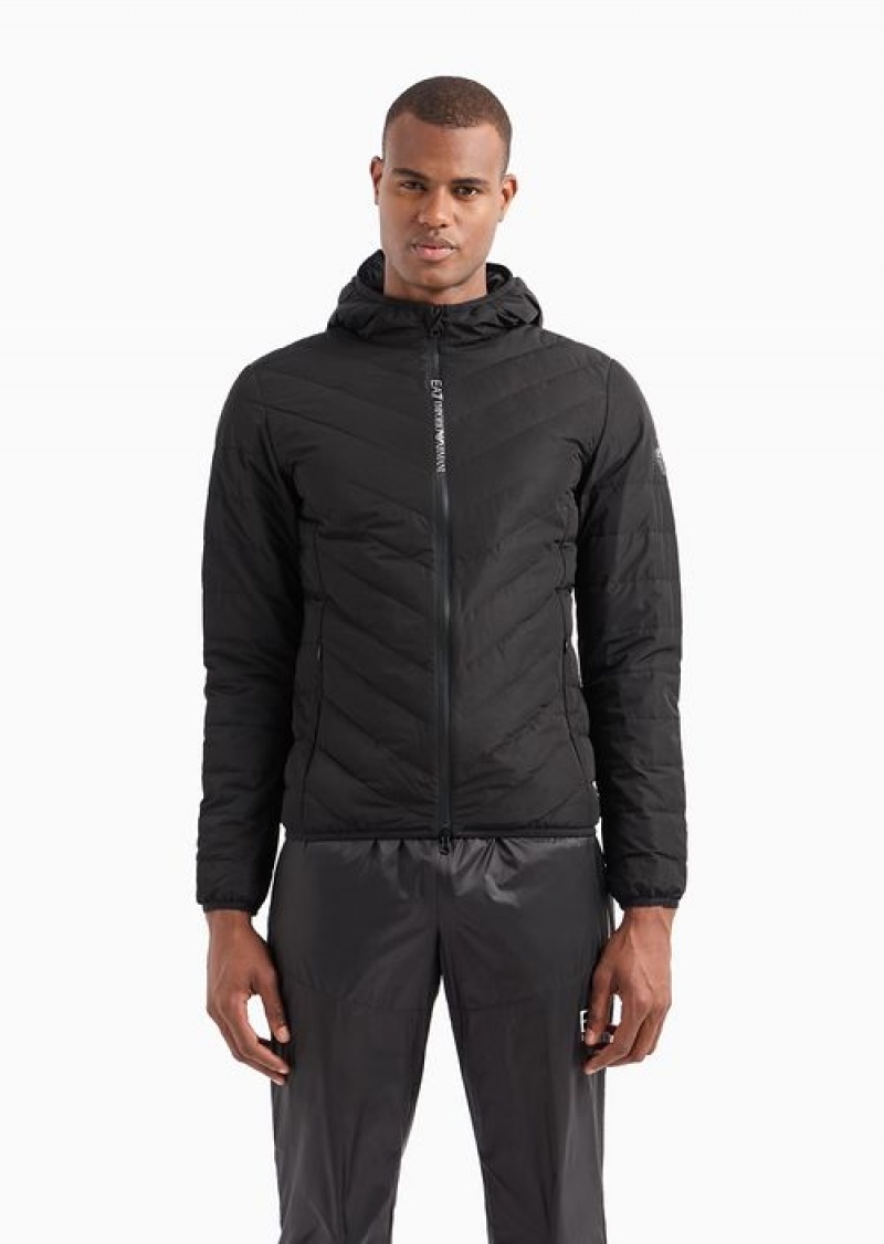 Black Emporio Armani Premium Shield Packable Puffer Jacket With Hood | EA7-SN59804