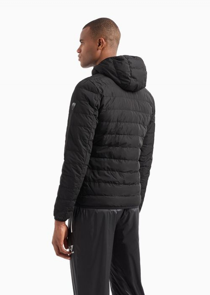 Black Emporio Armani Premium Shield Packable Puffer Jacket With Hood | EA7-SN59804