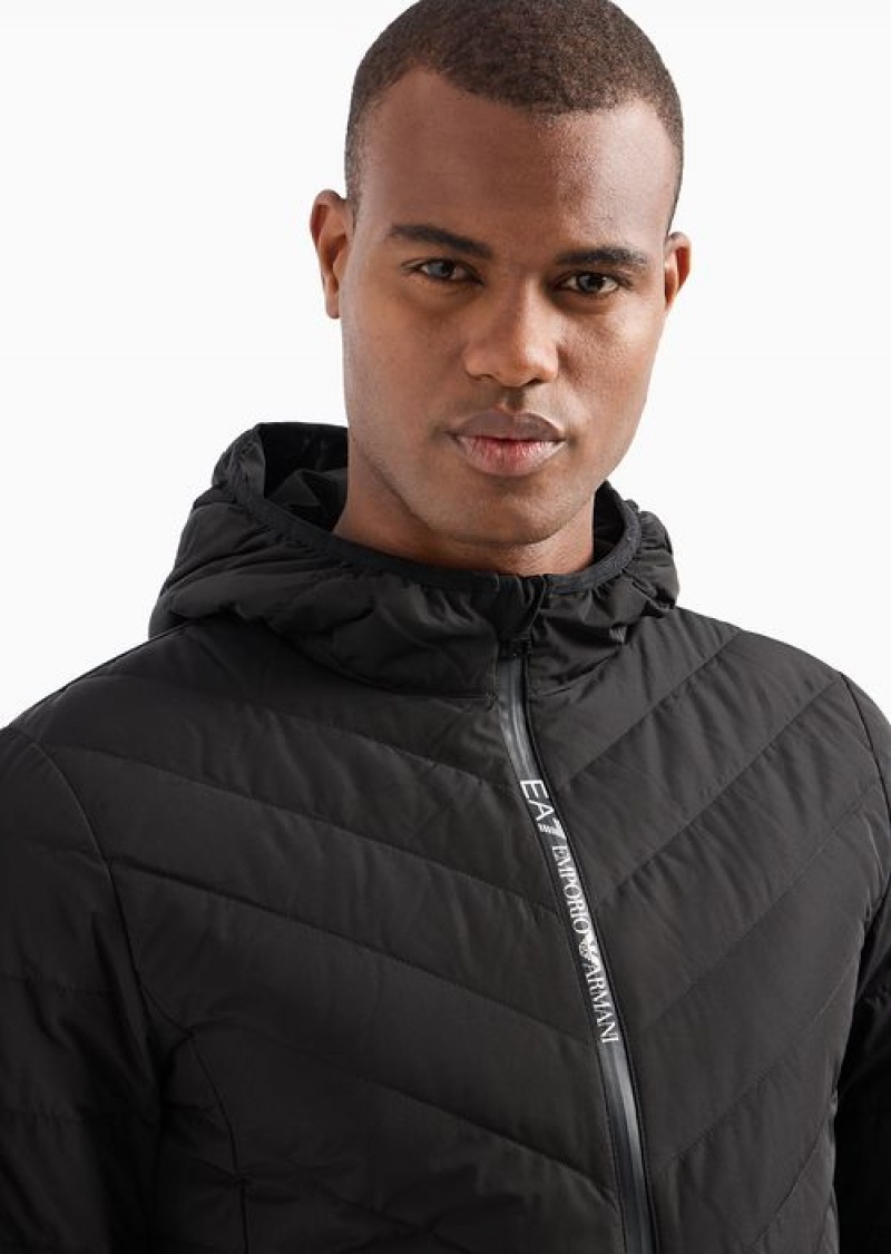 Black Emporio Armani Premium Shield Packable Puffer Jacket With Hood | EA7-SN59804