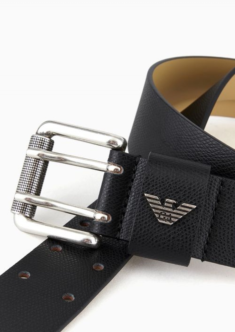 Black Emporio Armani Printed Palmellato-leather Belt | EA-SN59143