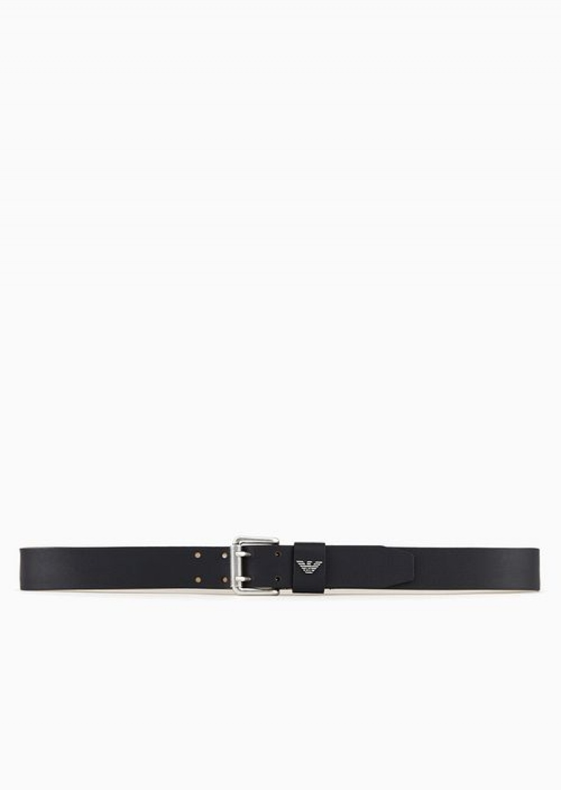 Black Emporio Armani Printed Palmellato-leather Belt | EA-SN59143