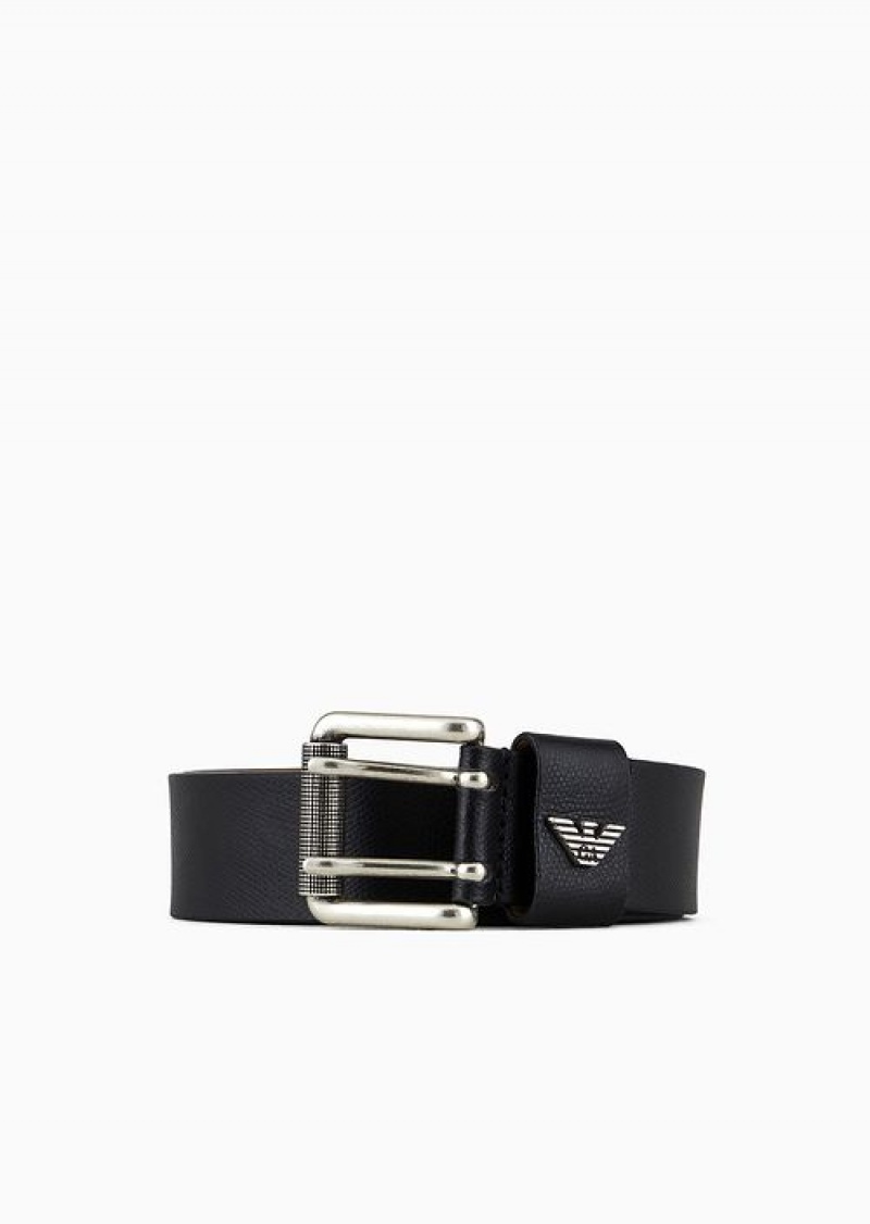 Black Emporio Armani Printed Palmellato-leather Belt | EA-SN59143